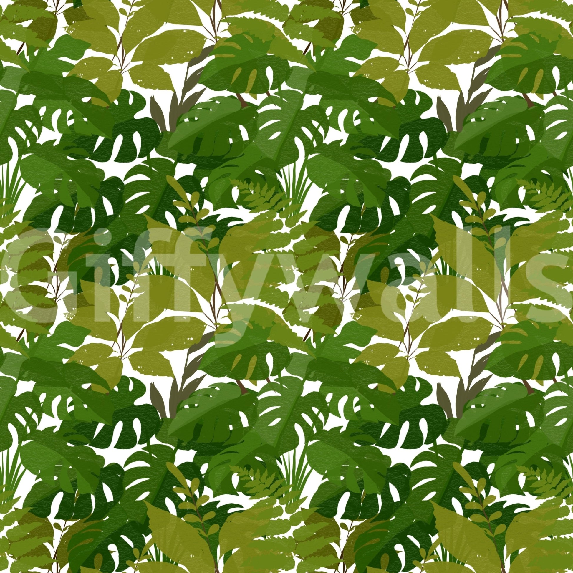 Botanical green wallpaper with monstera leaves and jungle style