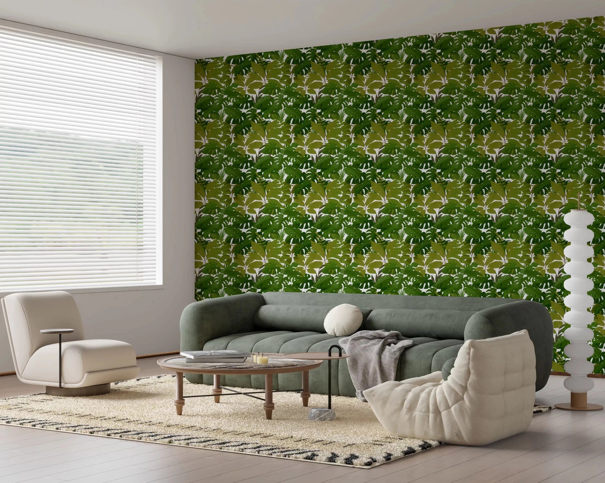 Office Lush Leaf Canopy wallpaper with green botanical repeat