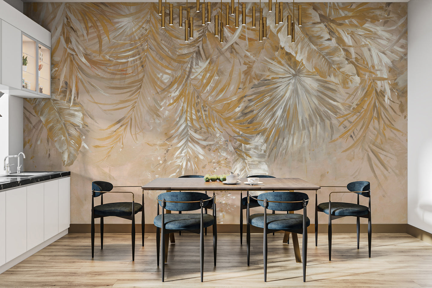 Self adhesive palm leaf wall covering in modern nursery