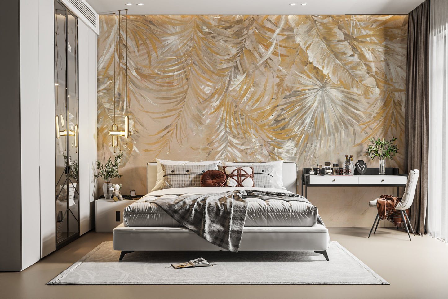 Lush green botanical peel and stick wallpaper for bedroom