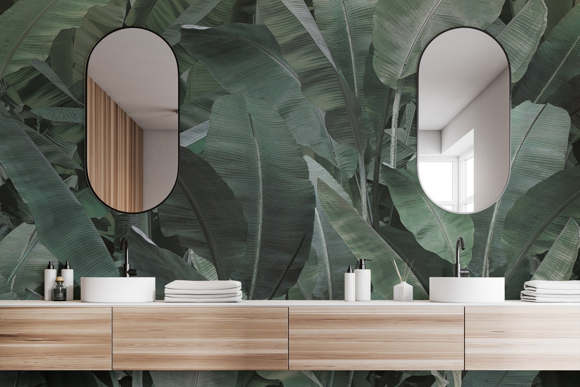 Exotic tropical wallpaper with botanical leaf pattern
