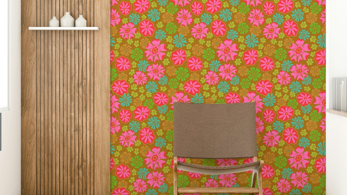 A wall mural of a peaceful floral pattern.

