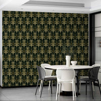 An artistic lush palm mural on minimalist wallpaper.

