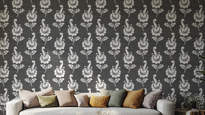 Elegant Black Damask Wallpaper Mural
