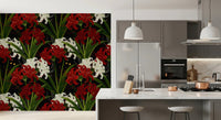 Lycoris Noir Midnight Romance white red flowers bloom Wall Mural