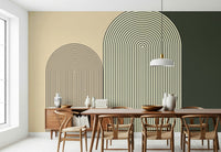 Minimalist arch design mural in soft beige and white tones perfect for modern interiors.