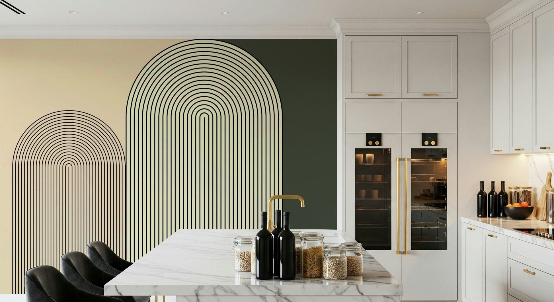 Architectural-inspired minimalist arch mural adding visual depth and calm simplicity to interiors.