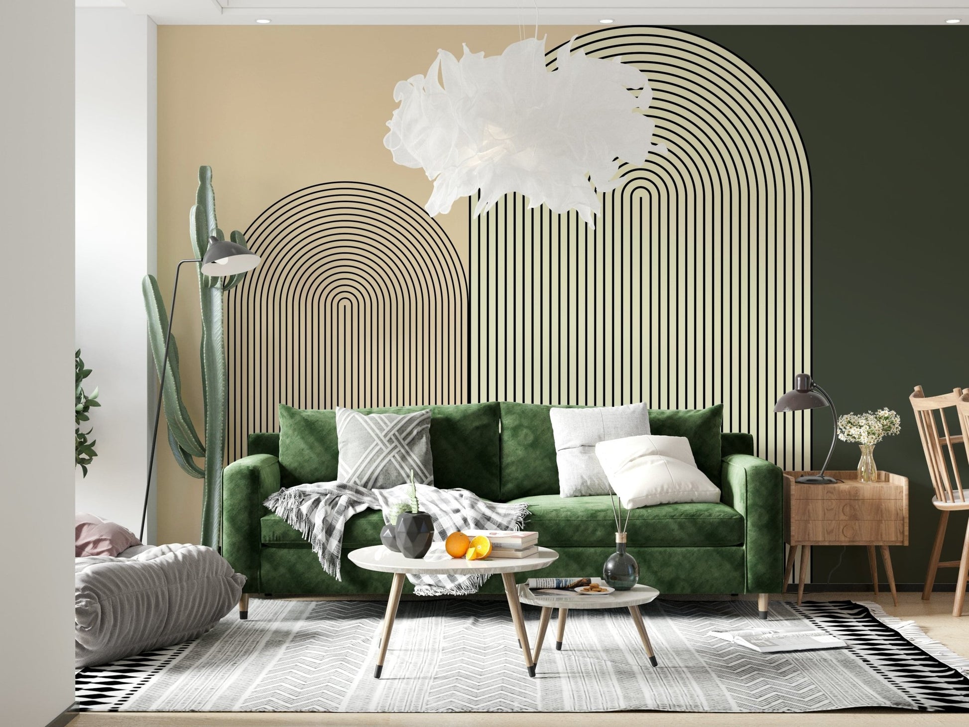 Abstract arch design wall mural with simple lines and soft color palette for refined spaces.