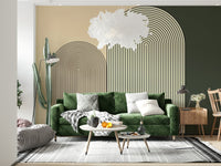 Abstract arch design wall mural with simple lines and soft color palette for refined spaces.