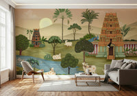 Madhuban Moonlight mural artwork with layered leaves and night shading