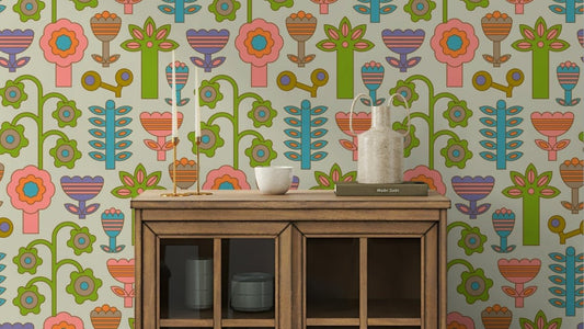 The color palette is warm pastels, including creams and soft hues.
