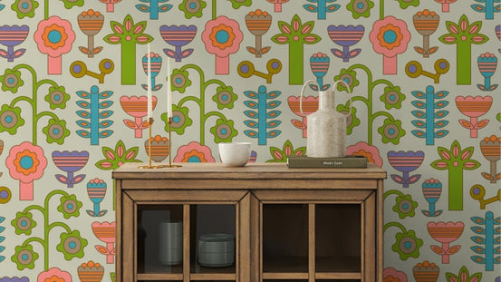 The color palette is warm pastels, including creams and soft hues.
