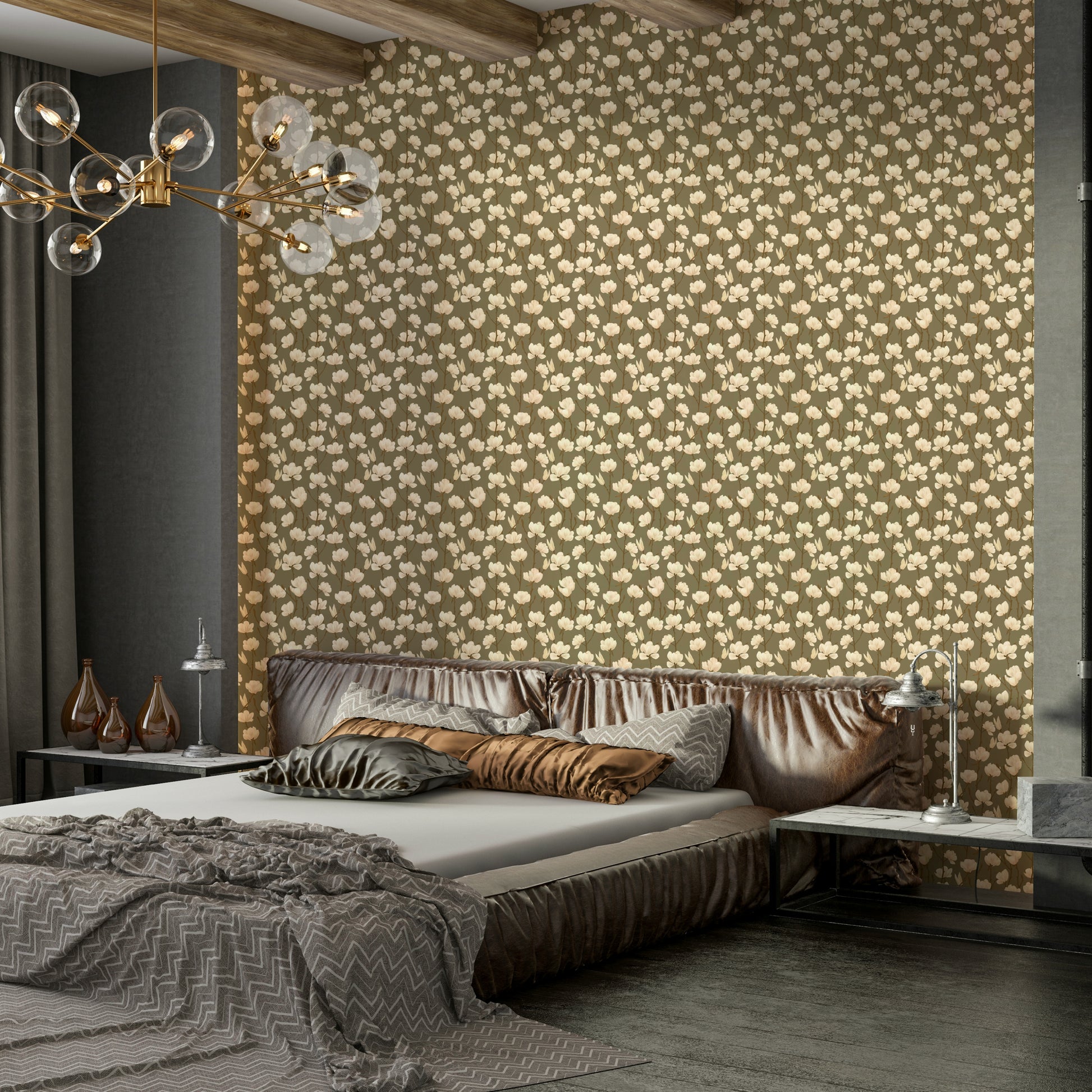 Magnolia Still wallpaper in subtle earthy background

