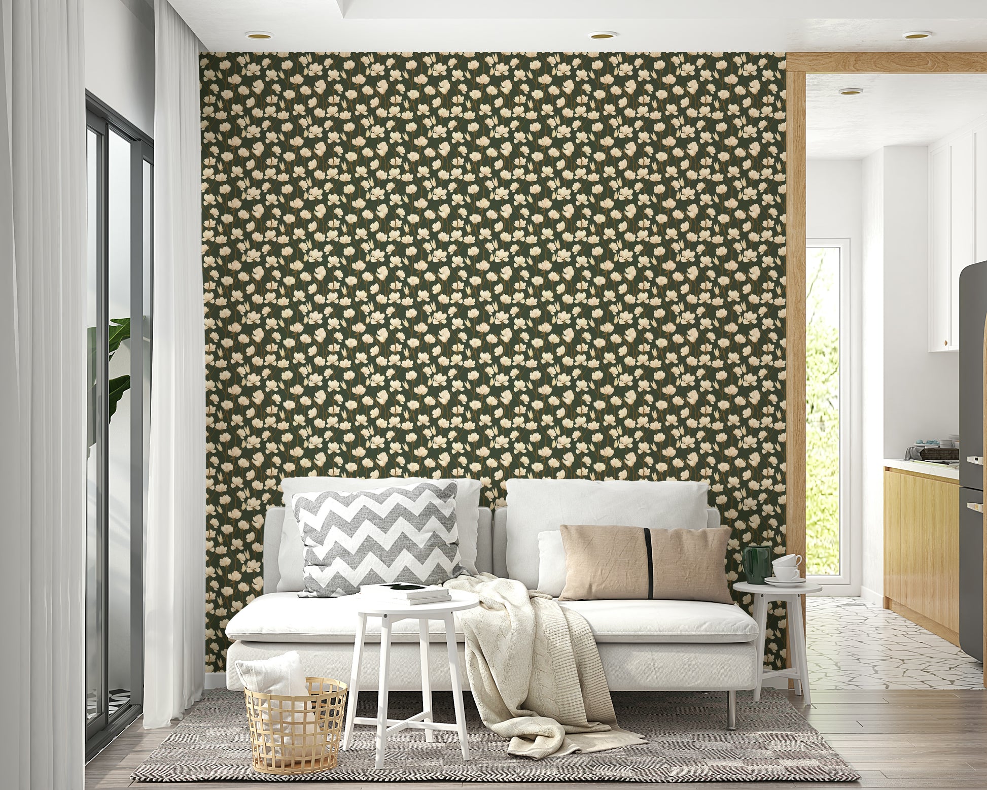 Magnolia mural in dark dusk tones for feature walls

