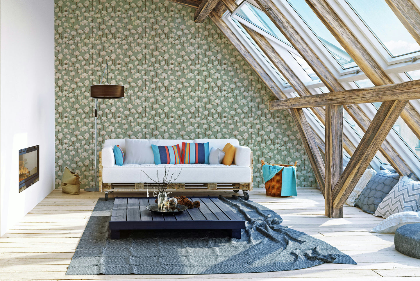 Elegant green floral wallpaper for serene interiors

