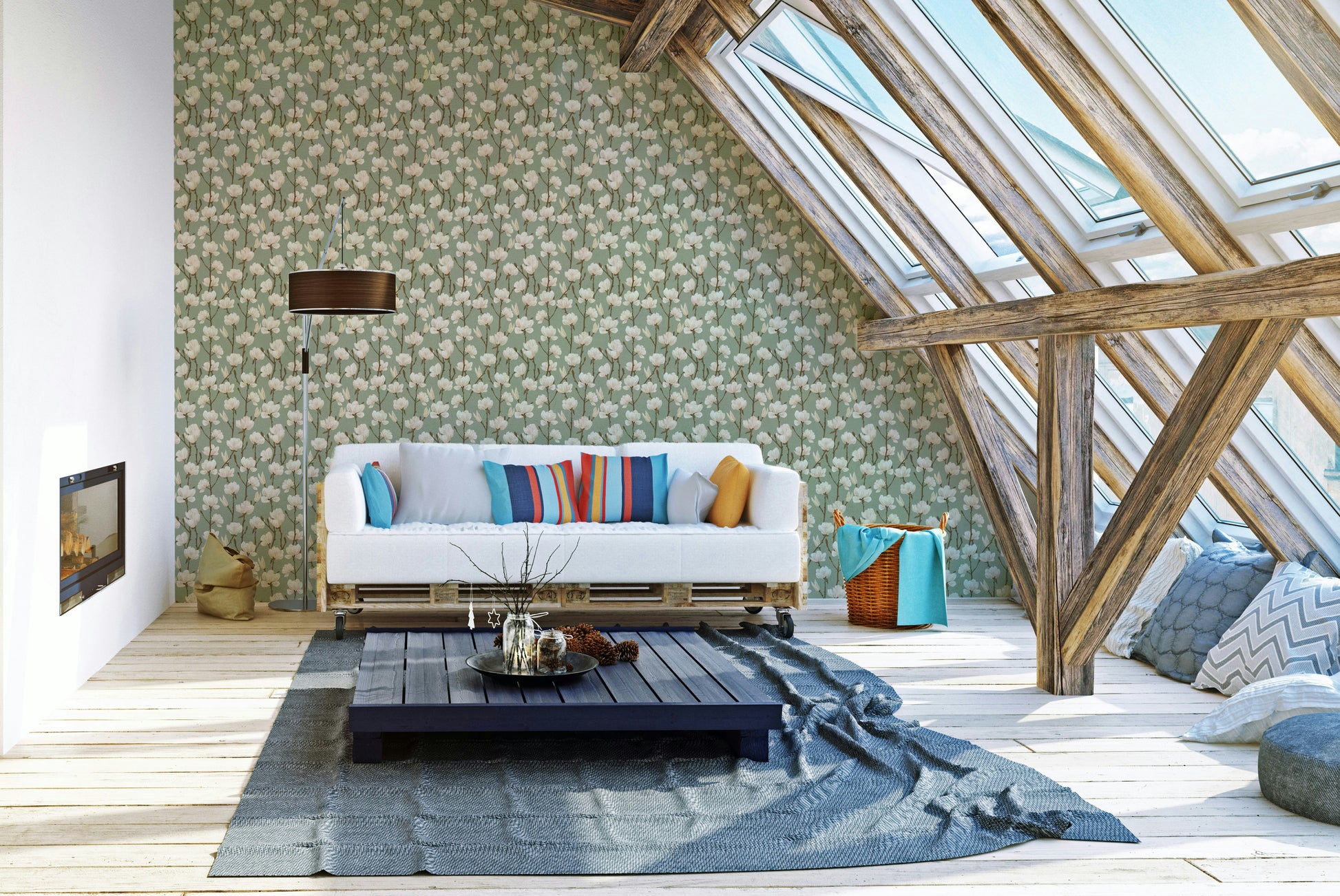 Elegant green floral wallpaper for serene interiors

