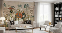 Living room showcasing the Maharaja's Elephant Parade wall mural.