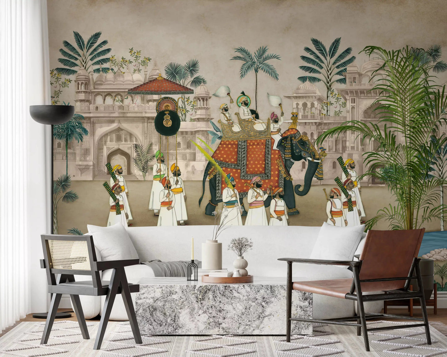 living area suites using the stunning Maharaja's Elephant Parade wall mural.