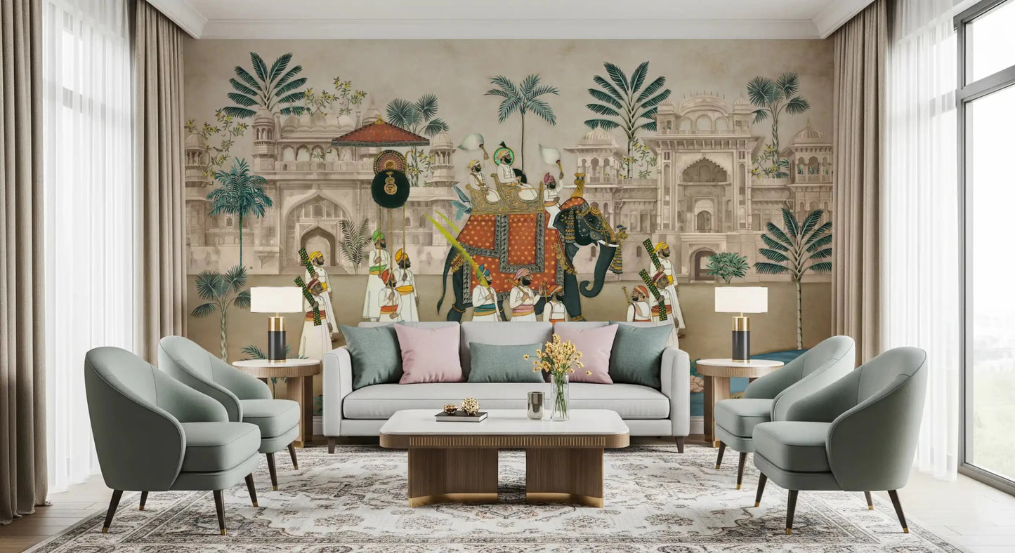 Maharaja's Elephant Parade wall mural shows a royal elephant carrying a king.
