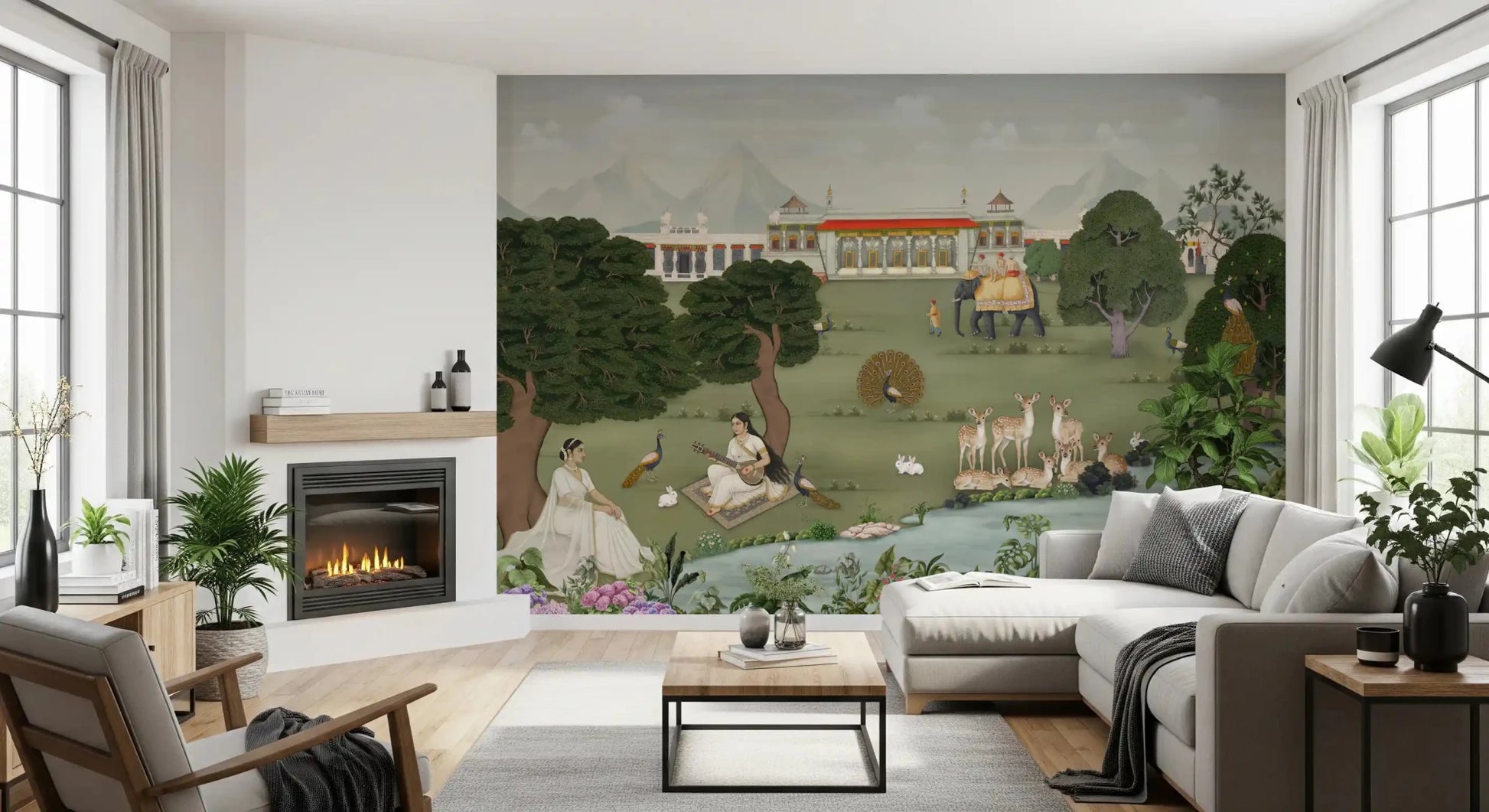 Majestic India Nature's Melody Wall Mural with detailed animal figures.