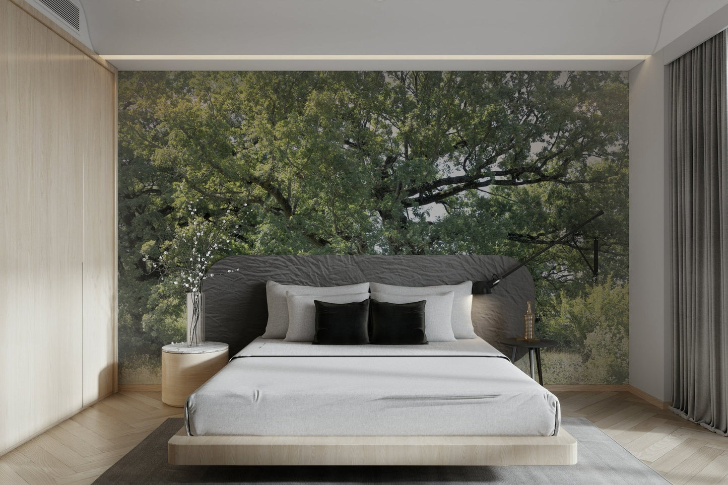 Serene oak wall mural design
