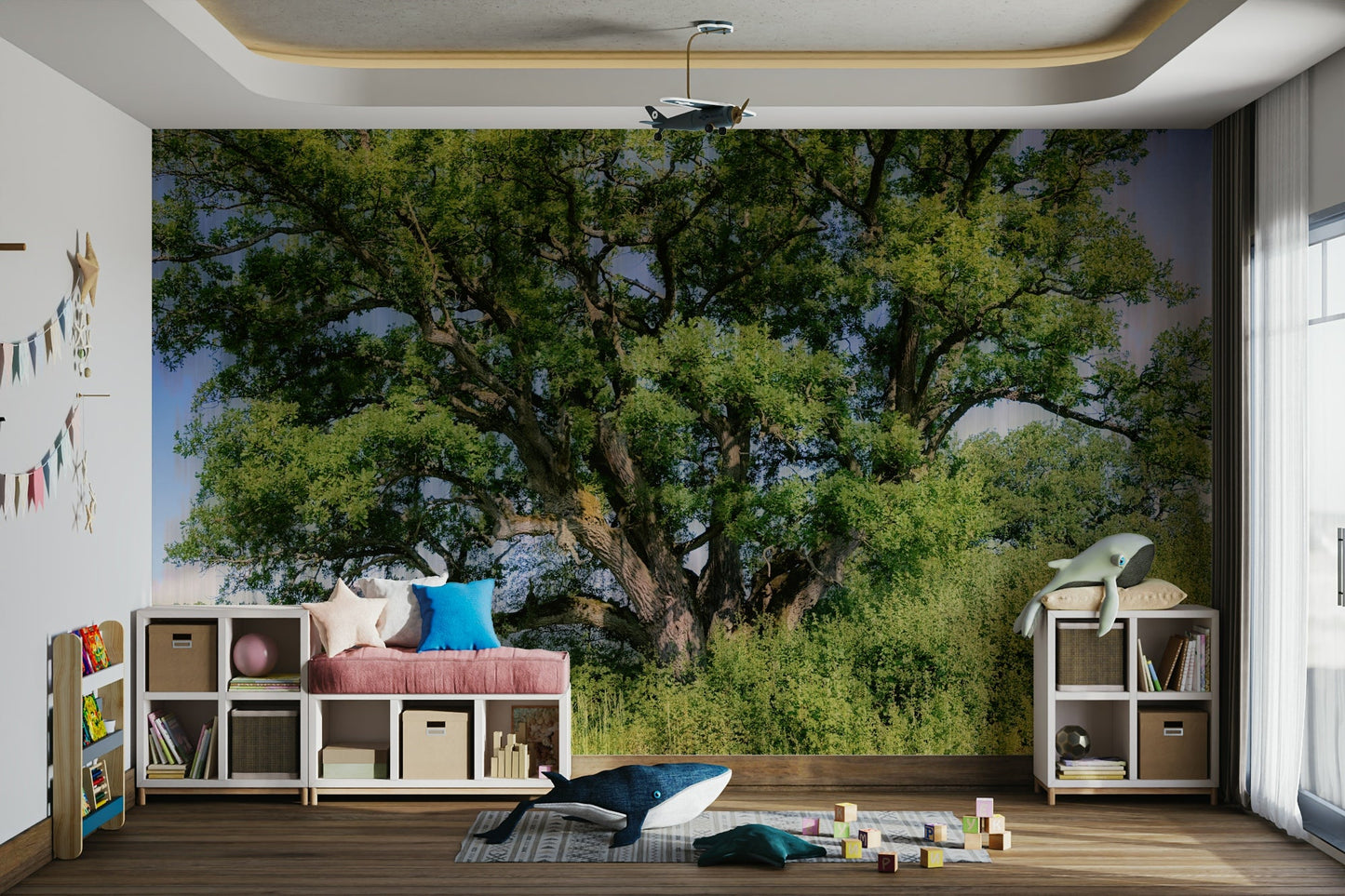 Peaceful green leaves wall wallpaper
