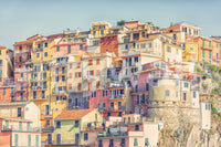 Manarola Vista wall mural close-up of Manarola's pastel houses stacked up the Cinque Terre cliffside