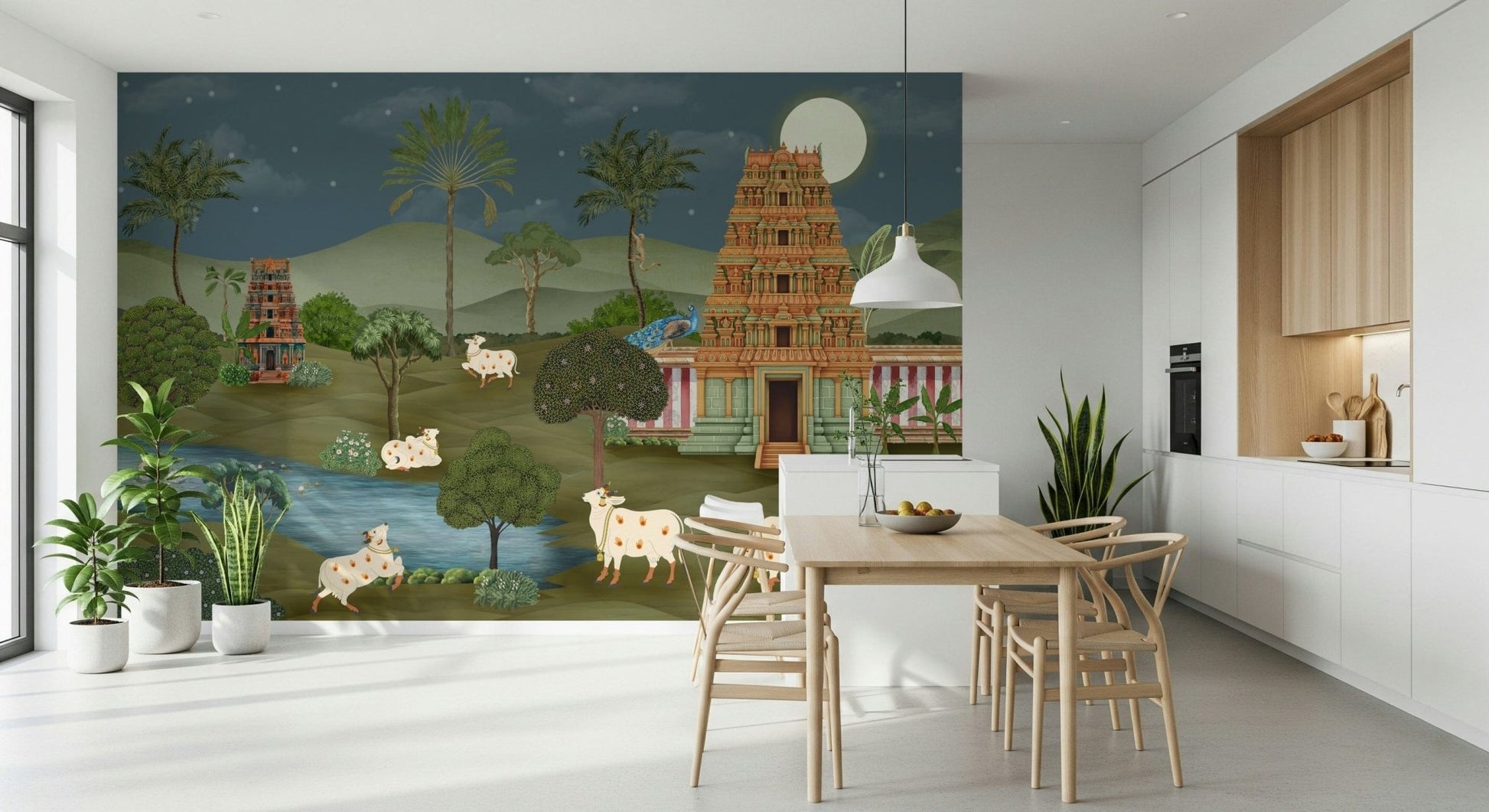 Mandir Majesty wall mural with temple courtyard and archway design