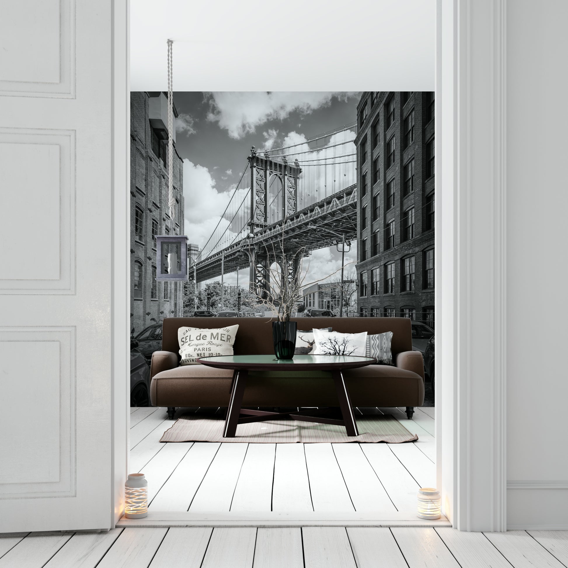 NEW YORK CITY Manhattan Bridge Wall Mural showing deep blue colour tones.