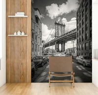 NEW YORK CITY Manhattan Bridge Wall Mural in a bright industrial living space.