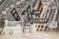 Wall décor featuring a famous NYC junction, spectacular Broadway sign wallpaper.