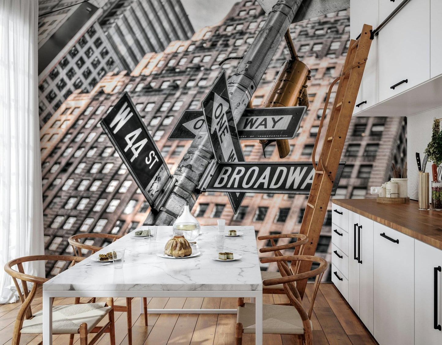 New York intersection, vintage style photograph, unique wallpaper for walls.