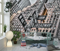 Manhattan Crossroads wall mural showing W 44 St and Broadway signs.