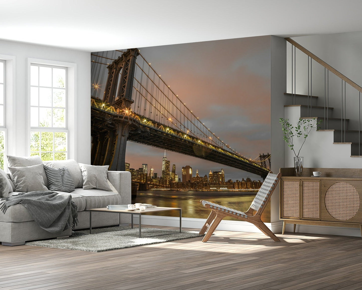 Twilight wallpaper Manhattan Dusk modern city lights water long exposure.