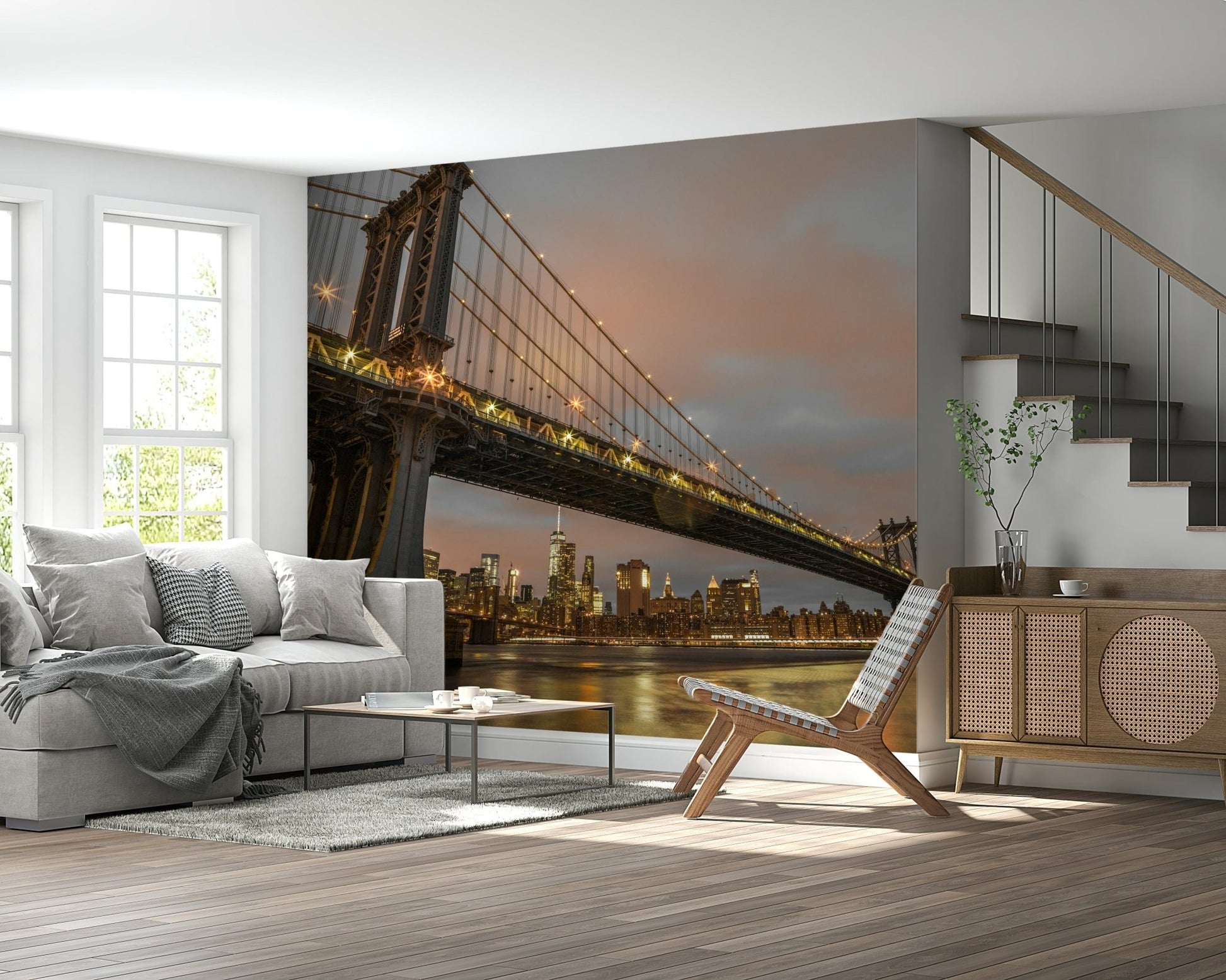 Twilight wallpaper Manhattan Dusk modern city lights water long exposure.