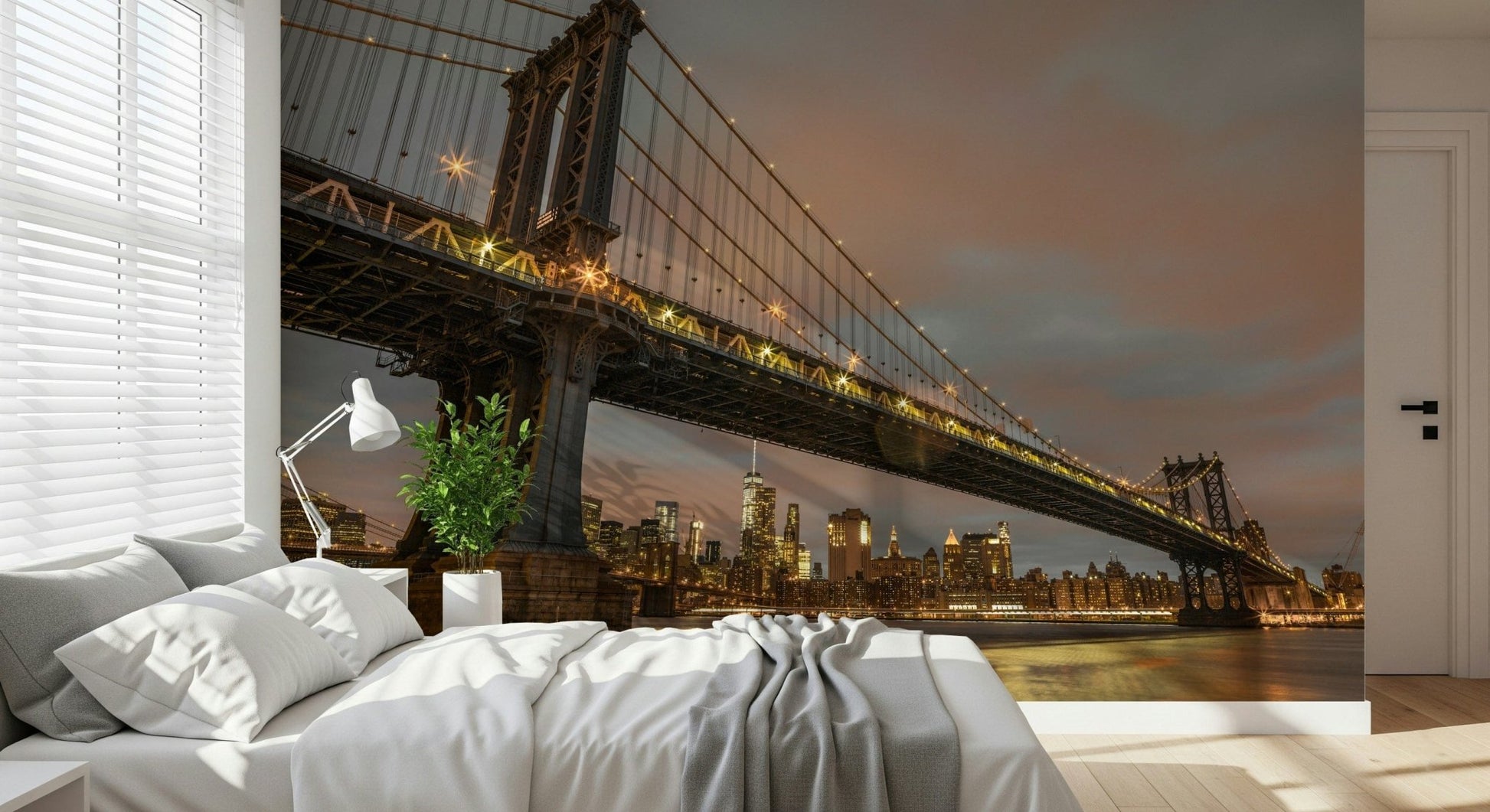 USA city wallpaper for walls Manhattan Dusk dark sky reflection orange mood.