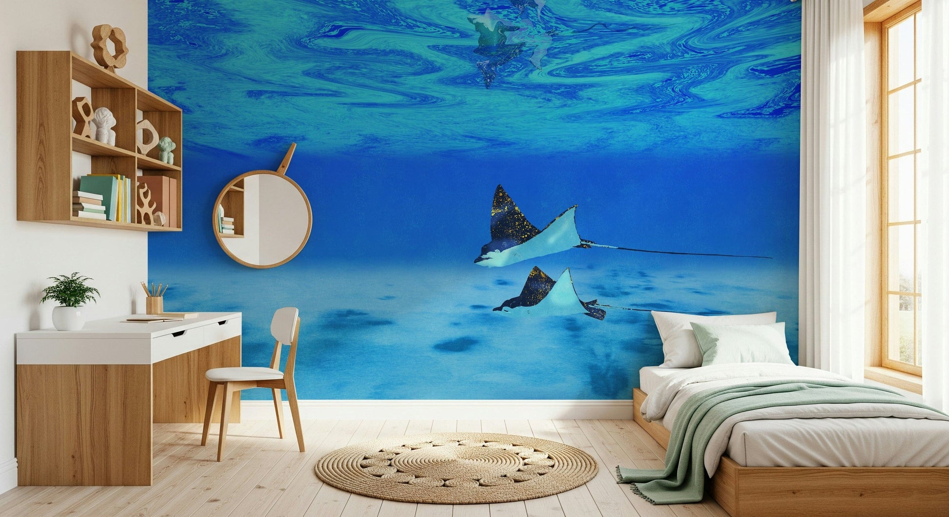 Living room mural Ethereal Manta Rays unique artwork