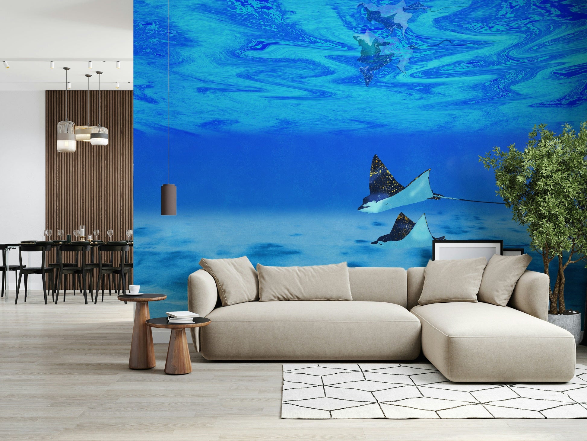 Wall mural Ethereal Manta Rays shimmering water effect