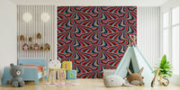 Colorful Swirl Marble Abstract Wallpaper – Energetic wall mural with swirling stripes of black, red, purple, blue, cream, and pink.