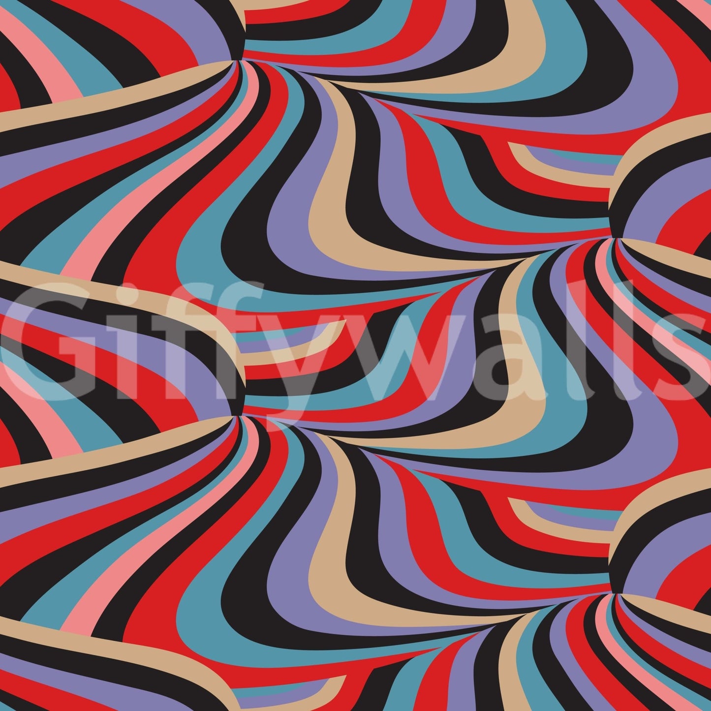 Marble Swirl Groovy Retro Abstract Stripes Colorful Black Purple Red Blue Cream Pink Wallpaper⁠