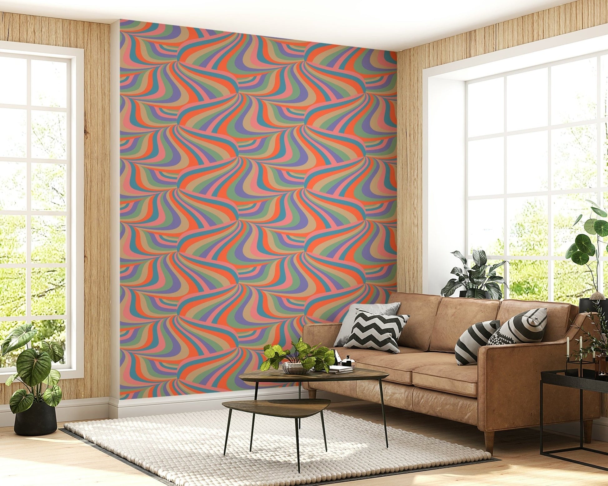 Marbled Swirl Pastel Stripes Wallpaper – Decorative abstract wallpaper combining marbled textures with retro-inspired pastel stripes.