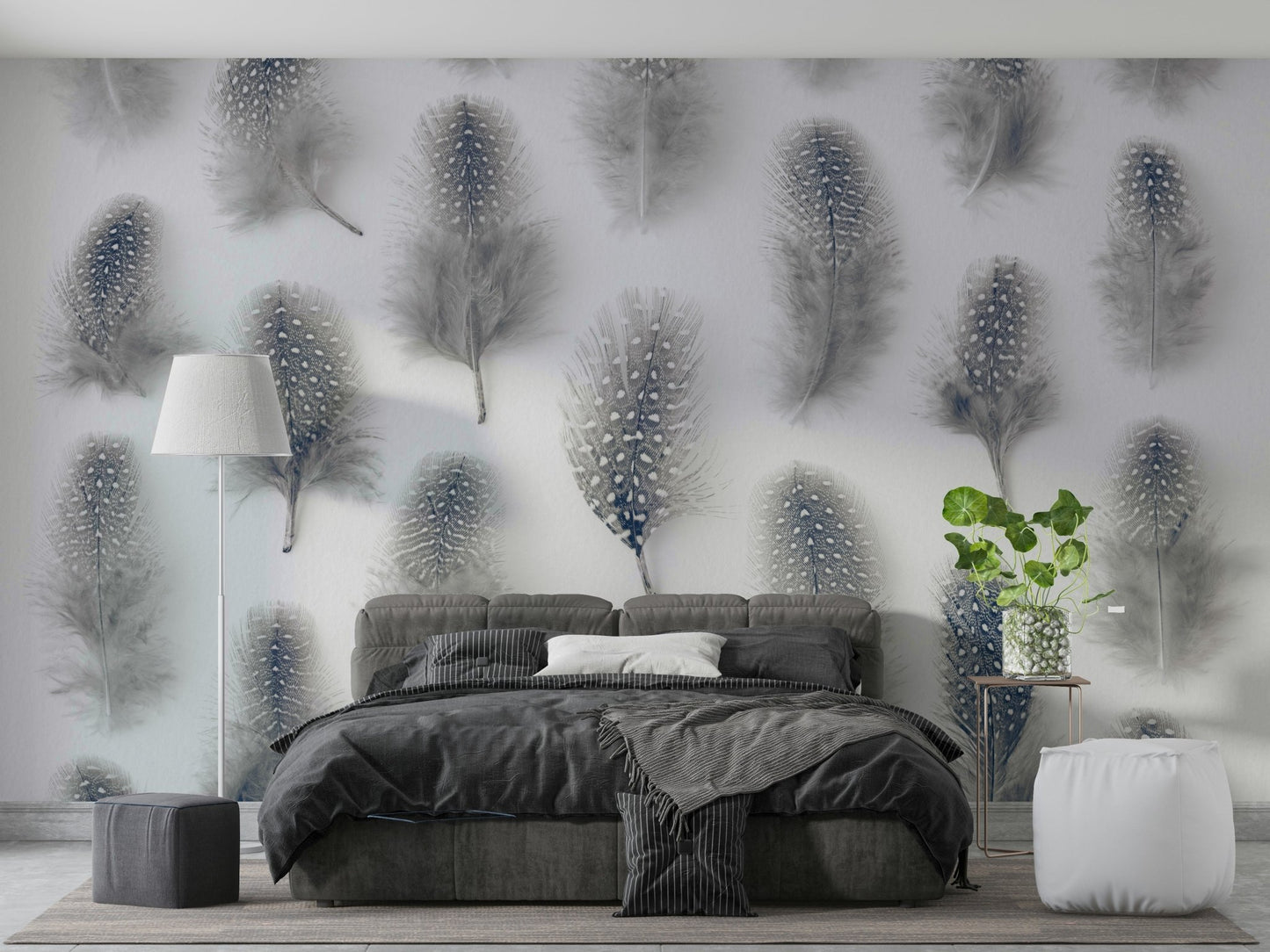 Gentle, repeating feather pattern.

