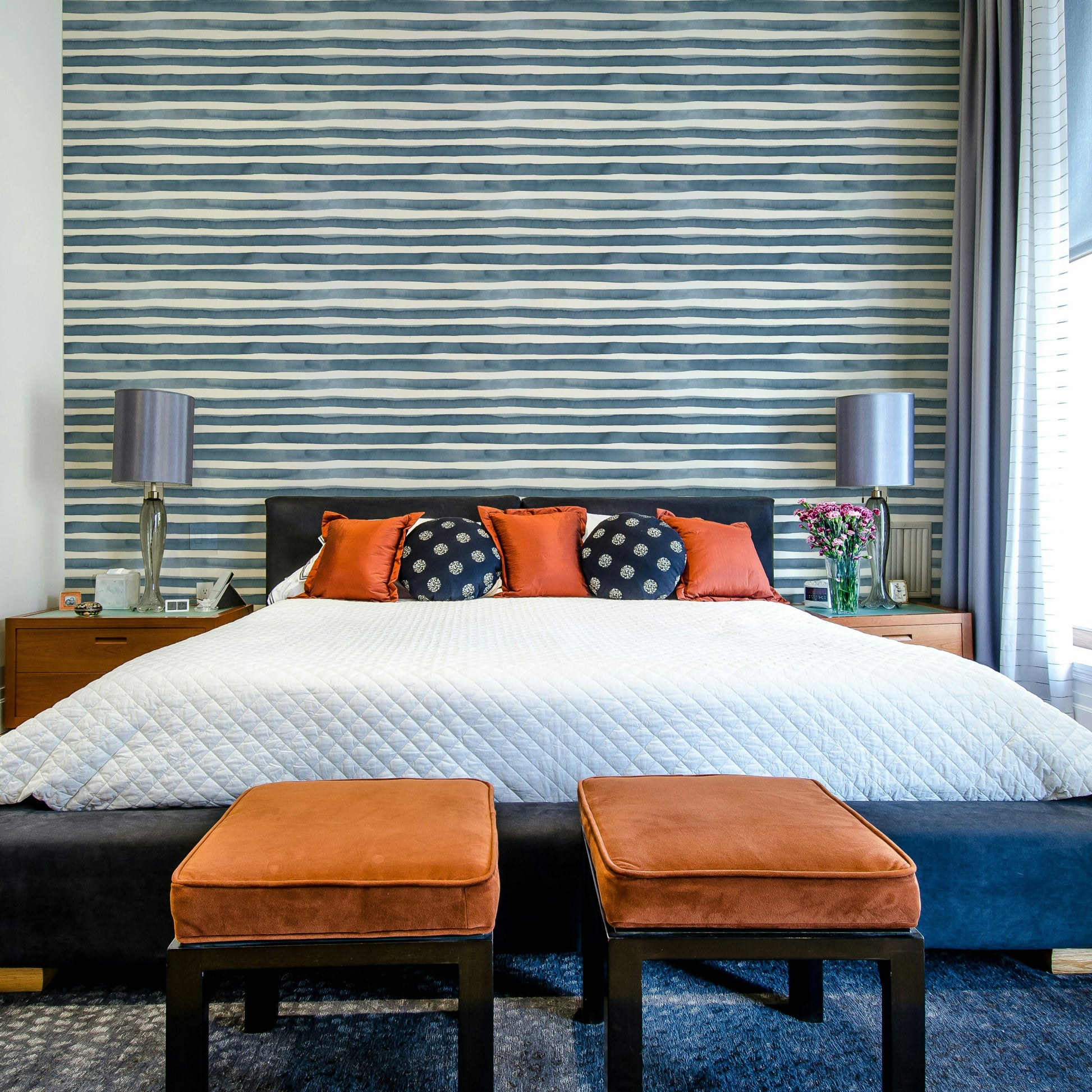 Soft blue striped wallpaper with watercolor effect

