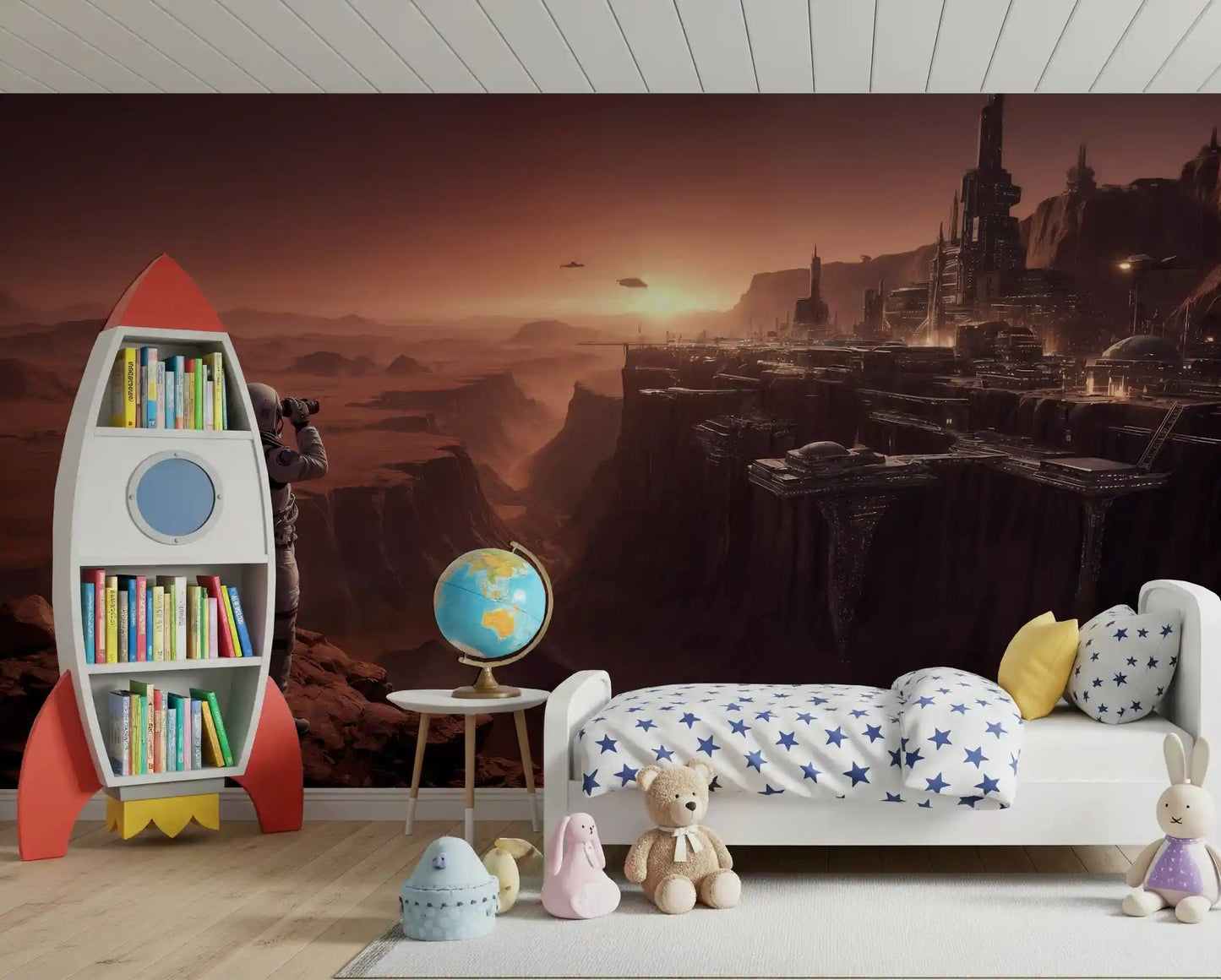 Modern wallpaper with a Mars Colony Vista Wall Mural sci-fi theme