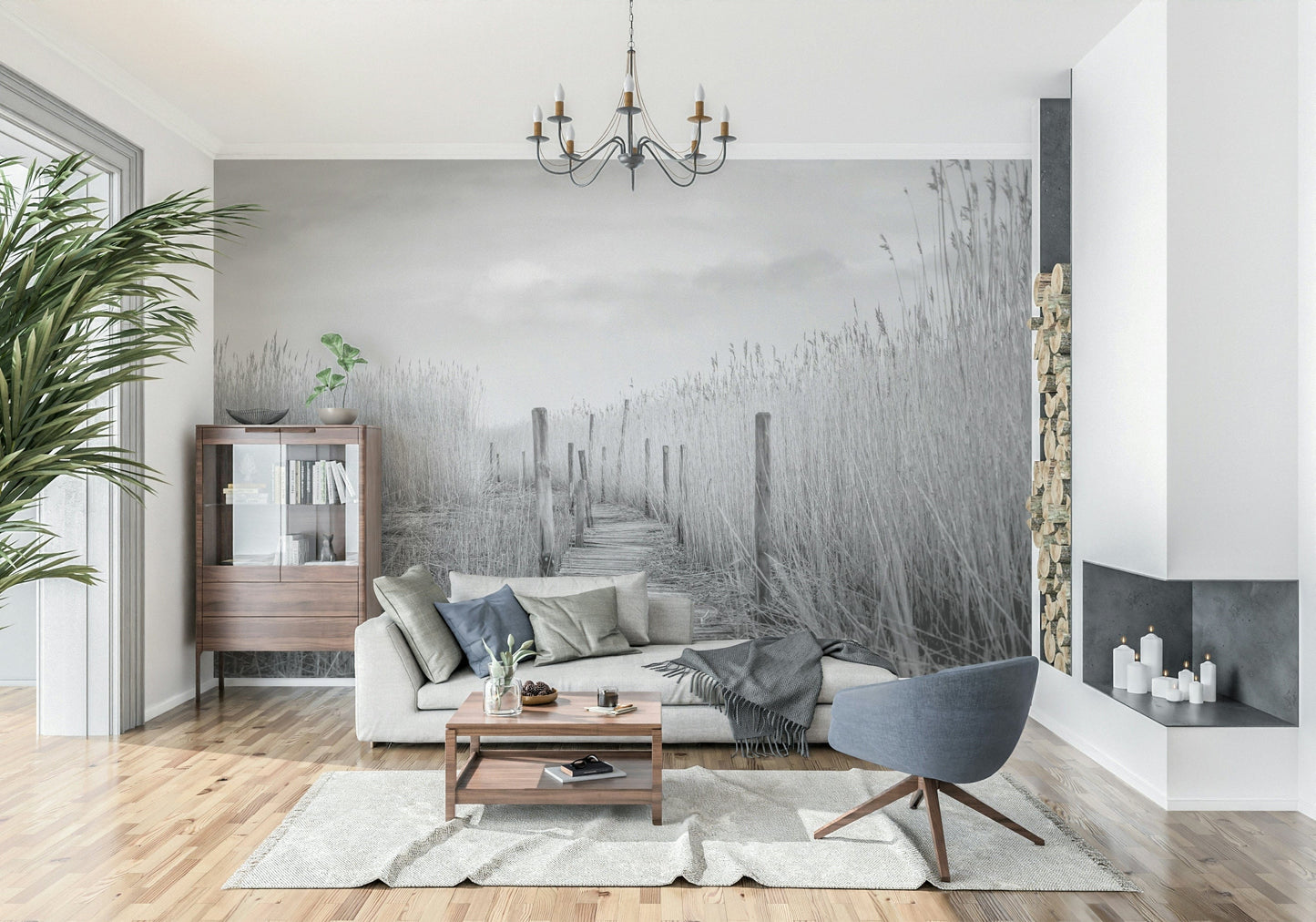 Monochrome Marsh Path Wall Mural -2487649