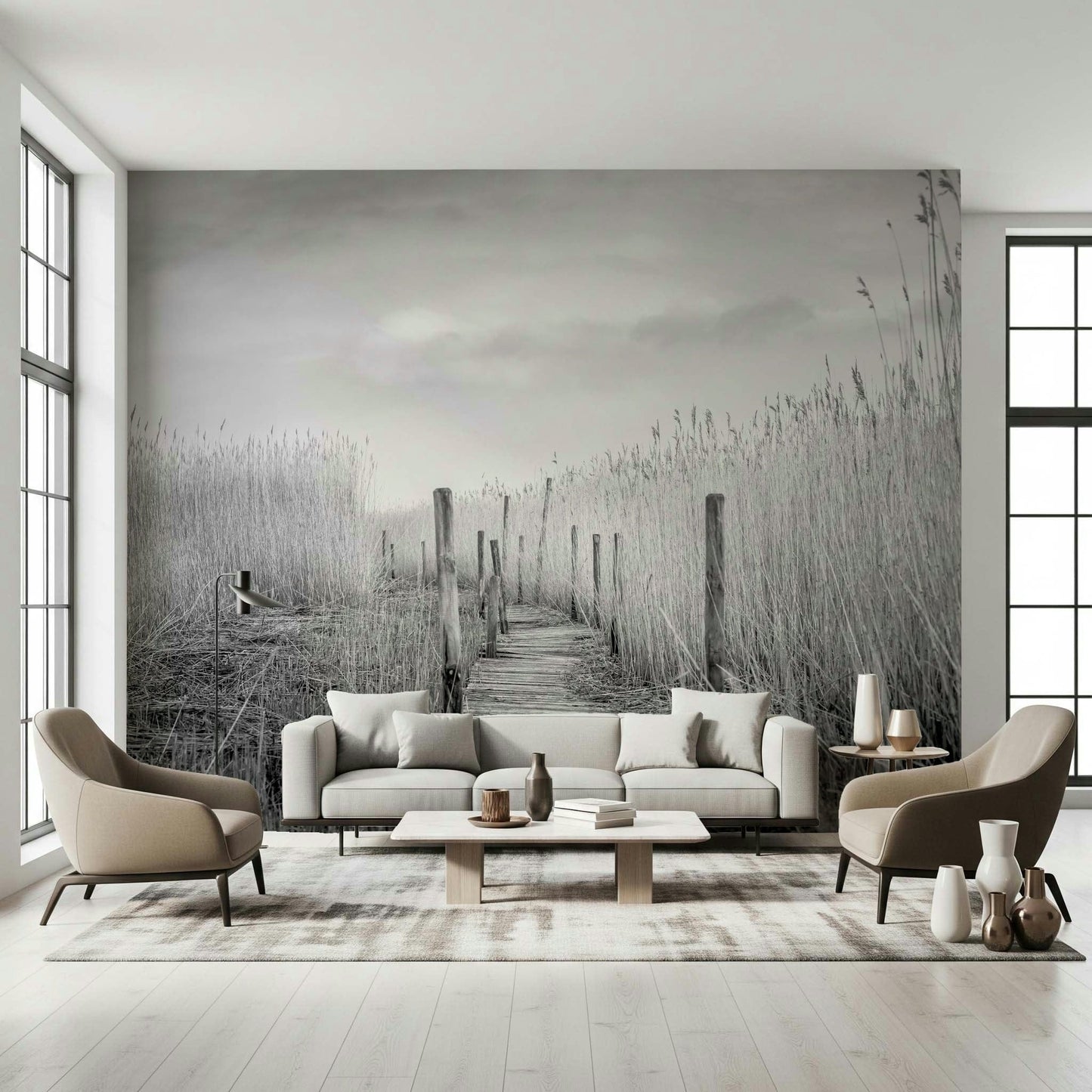 Monochrome Marsh Path Wall Mural -2487649