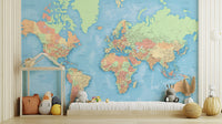 World Map Colourful Wallpaper Mural - Giffywalls
