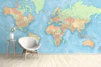 World Map Colourful Wallpaper Mural - Giffywalls