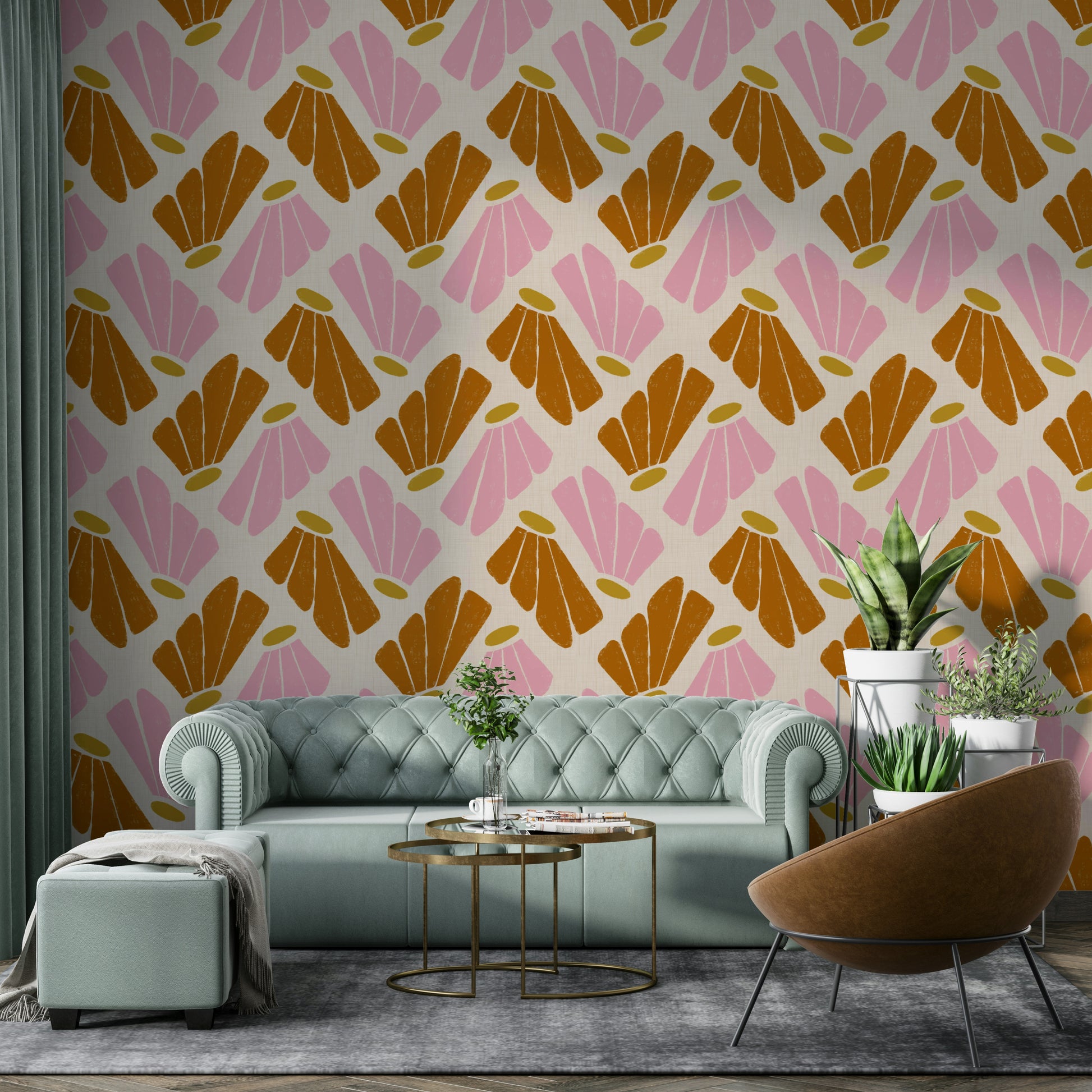 Coral floral mural wallpaper

