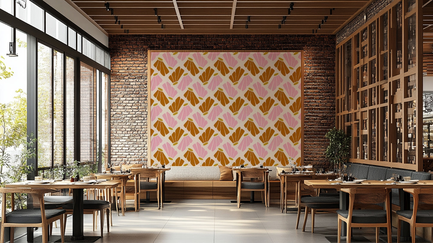 Pink and beige wall mural

